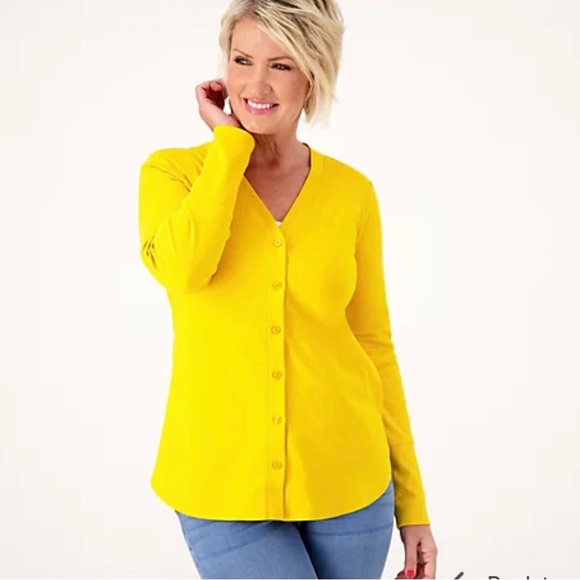 Isaac Mizrahi Live Regular Essentials Pima Cotton Button Front Cardigan Small - Picture 1 of 8